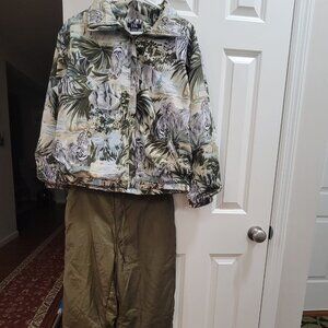 EVR Vintage Women's Matching 90s Animal Print Olive Green Set, Size Small